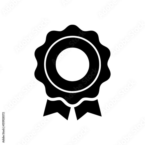 Award ribbon seal signifying certification, quality assurance, guarantee, and achievement. Perfect for excellence, standards compliance, or distinction.