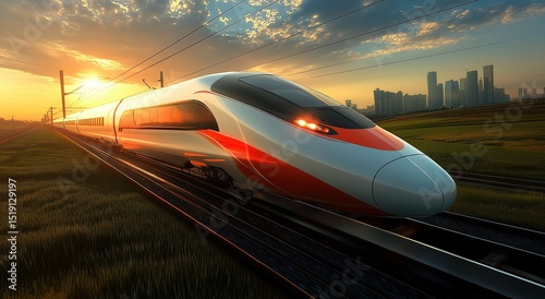 Spectacular High-Speed Rail Travel Scene, Beautiful Fusion of City and Nature, Suitable for Transportation, Tourism Promotion, and Technology Development