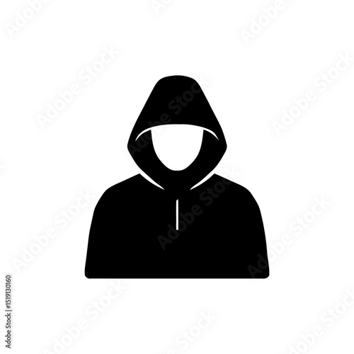 Side view of hooded figure, symbolizing hacker, anonymity, mysterious person, or cybercriminal. Associated with incognito acts and security threats.