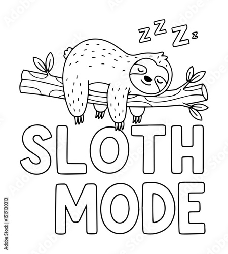 sloth mode lazy cartoon animal vector illustration for kids
