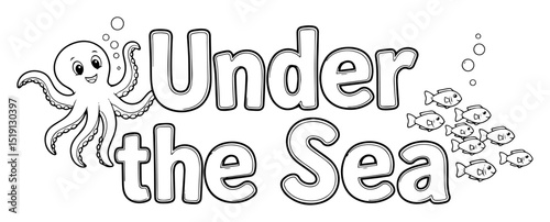 under the sea marine vector illustration with octopus and fish