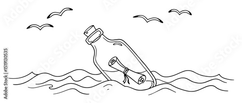message in a bottle floating sea illustration