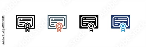 Certificate  icon set multiple style collection. Vector illustration.