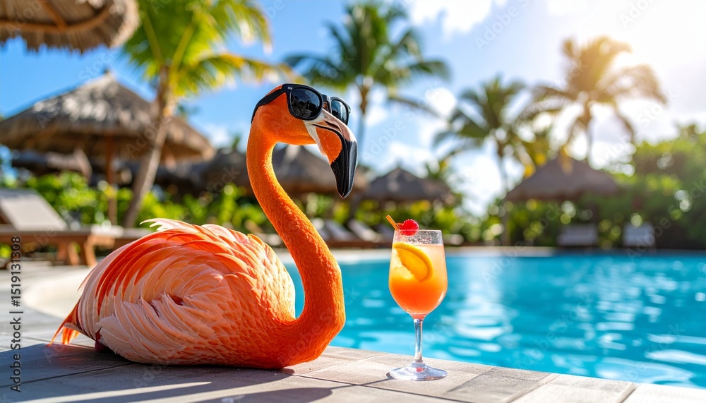 Obraz premium Pink flamingo gracefully swimming in a tropical pool