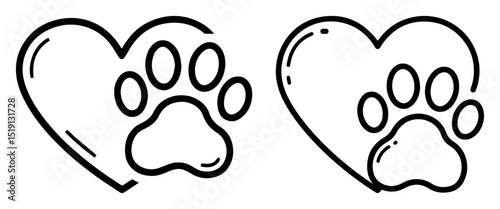 pet paw print with heart symbol vector design