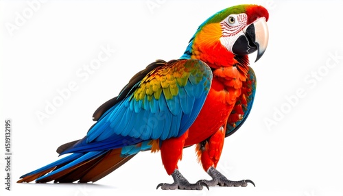 Vibrant Scarlet Macaw Standing on a White Background