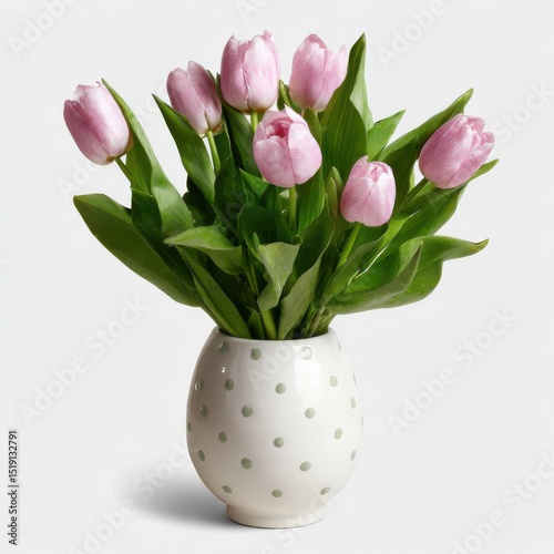Wallpaper Mural Pink tulips in a vase with polka dots isolated on white background Torontodigital.ca