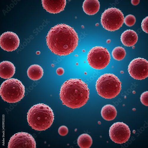 3d rendering of Plasmodium falciparum the merozoite invades, develops and multiplies, and after about 48 hours ruptures the red blood cells photo