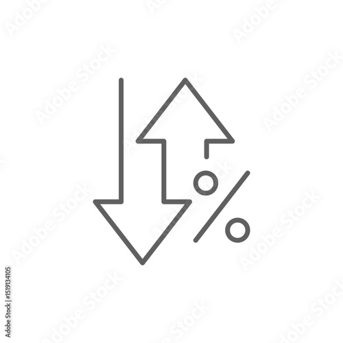 Editable Stroke Arrows Pointing Up and Down with Percent Symbol Depicting Market Swing or Dual Trend