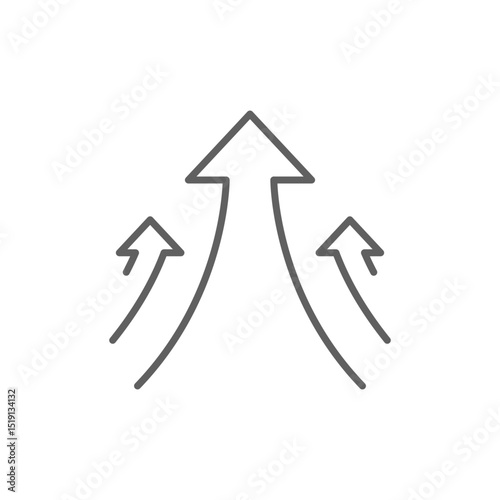 Three Upward Arrows Outline. Growth Direction and Progress Line Icon. Editable Stroke Movement and Advancement Symbol