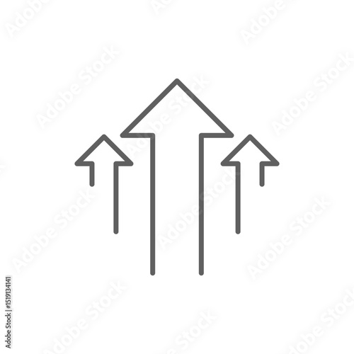 Line Art Icon of Three Arrows Pointing Up. Business Growth and Positive Trend Indicator. Editable Stroke Success Direction