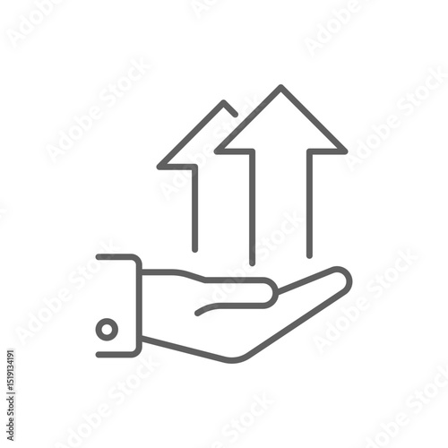 Line Art Icon of Hand Presenting Two Upward Arrows Business Growth and Opportunity Symbol Editable Stroke Advancement