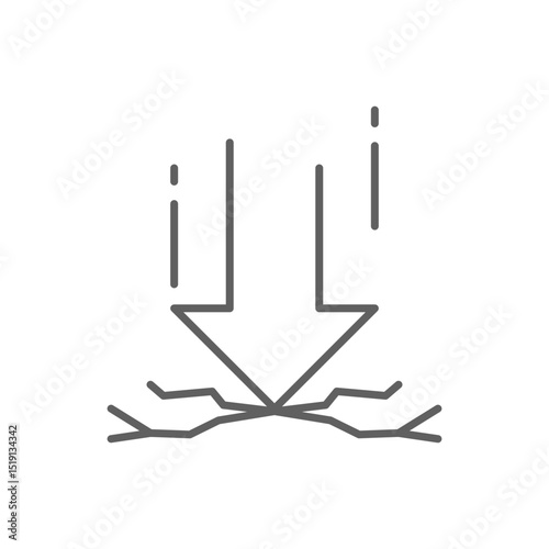 Line Art Icon of Arrow Hitting Ground Causing Cracks Weight Pressure and Negative Effect Outline Editable Stroke