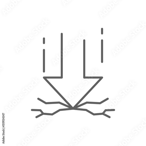Outline Downward Force Icon with Cracks Impact and Pressure Symbol Line Art Editable Stroke Destructive Power