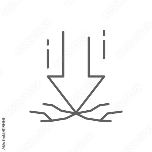 Editable Stroke Outline Icon Showing Downward Impact Breaking Surface Representing Crisis Damage and Stress