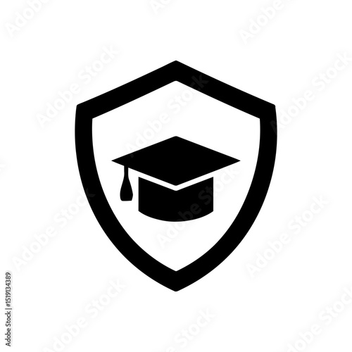 Shield with graduation cap, symbolizing academic security, protection of educational institutions, or cybersecurity awareness and training programs for all.