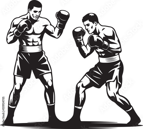 Two Boxers in Fighting Stance Vintage Boxing Illustration