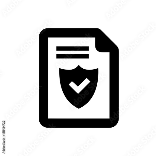 Document with a shield symbol, representing a protected file, secure information, data integrity, or an official policy. For document safety assurance.
