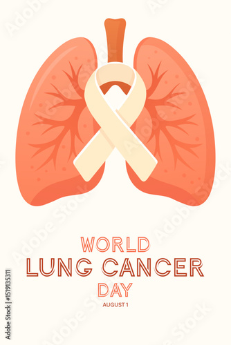 poster for international lung day with lungs and ribbon, august 1