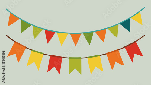 Colorful flat design bunting flags hanging on strings for festive or seasonal decoration