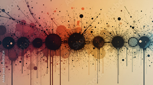 Spray circles gradient noise. Dotted rounds with grunge textured effect. Circular stipple brushed shapes. Grainy blurred vector drips.