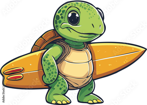 Surfing Turtle Cartoon Illustration: Cute Animal Beach Clipart

