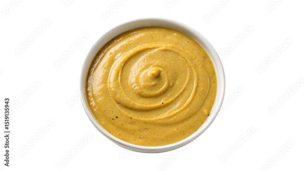 Creamy Mustard Sauce Swirl, Top View, Transparent Background Creamy Mustard Sauce Swirl, Top View, Transparent Background