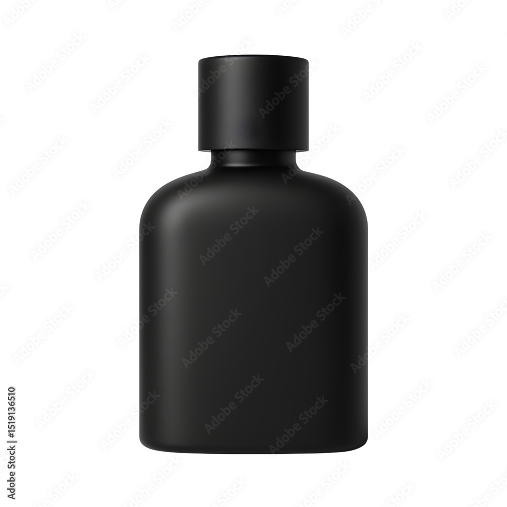 Isolated on Transparent Background, Elegant matte black cosmetic bottle with minimalistic design for luxurious skincare products and perfume presentation on a white background Isolated on Transparent Background, Elegant matte black cosmetic bottle with minimalistic design for luxurious skincare products and perfume presentation on a white background