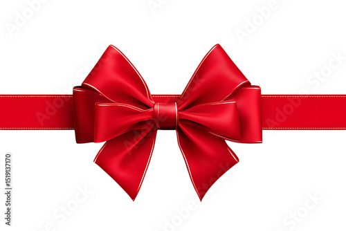 Bright red satin ribbon with bow isolated on white or transparent png