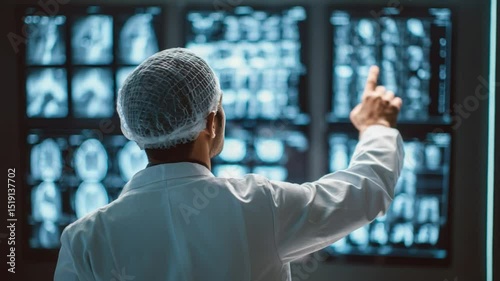 Diagnosis and Discovery: A dedicated medical professional, focused on in-depth analysis of medical imaging, meticulously examines a series of radiological scans.