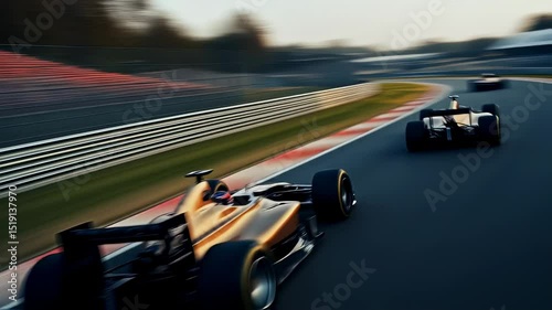 Exciting Formula One racing cars driving at a high speed in race track