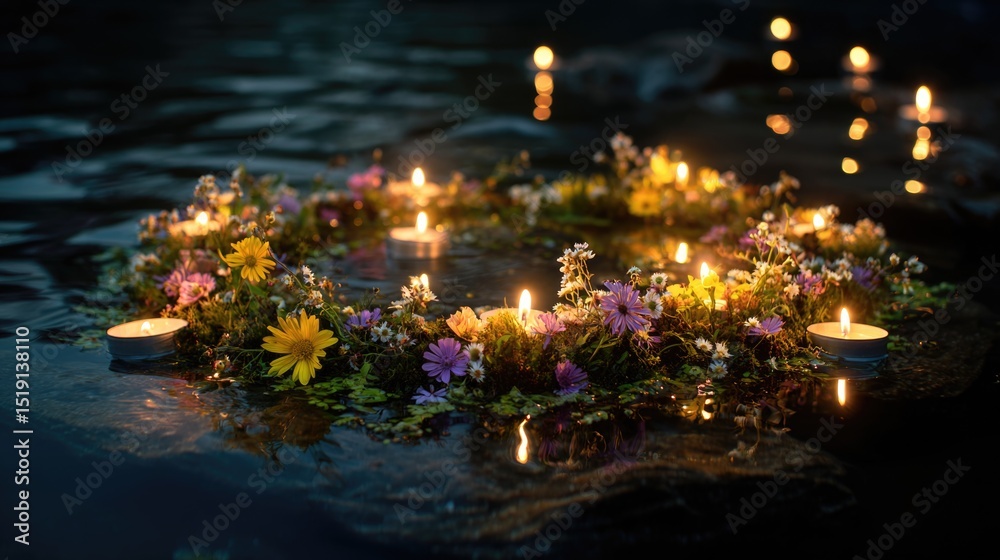 Naklejka premium Kupala night festival: slavic celebration, cultural event, ancient ritual, seasonal observance, traditional custom, folk practice, regional holiday, ancestral festivity, symbolic ceremony,
