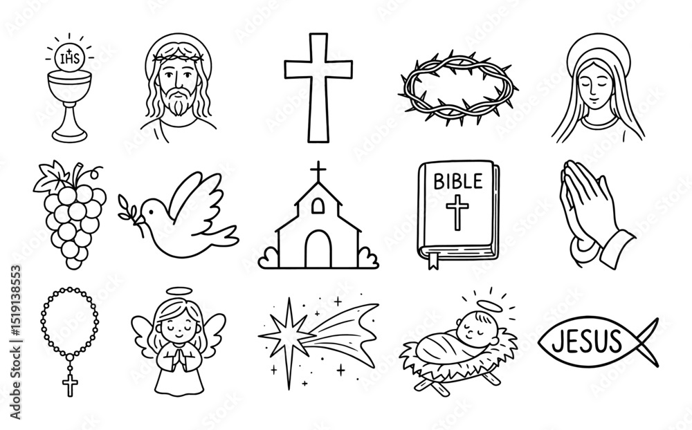 Obraz premium religious christian icon set hand drawn vector
