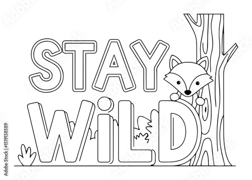 stay wild quote with fox forest scene vector
