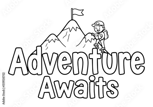adventure awaits quote with climber on mountain