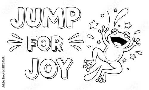 jump for joy quote with cheerful frog and stars