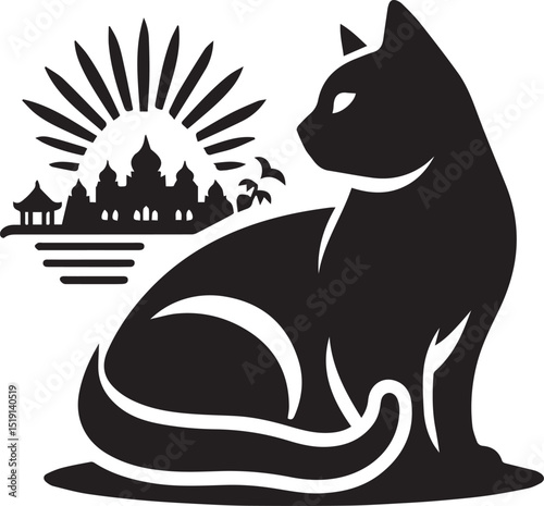 Black and white cat silhouettes with tribal animal designs