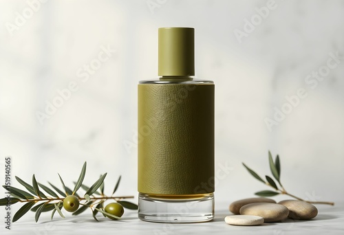 Olive Branch Perfume Bottle Elegant Fragrance Packaging Design