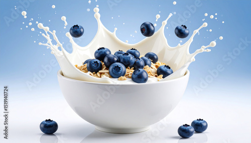 A close-up of corn frake with fruit on white bowl against a pastel background.