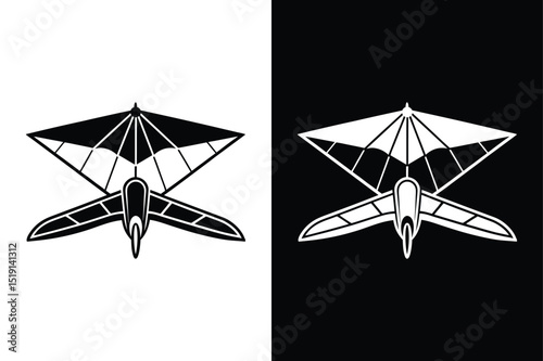 Glider Airplane Silhouette Vector Icon. Black and White Aircraft Design