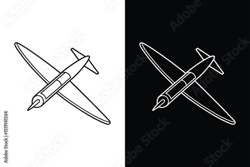 Glider Airplane Line Icon Vector. Black and White Aircraft Symbols
