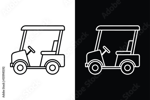Simple Golf Cart Vector line Icon. Black Golf Vehicle design