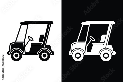 Minimal Golf Cart Vector Icon. Silhouettes for Design Projects