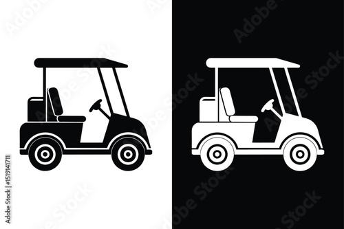 Golf Car Silhouette Vector Icon. Black and White Golf Cart Designs