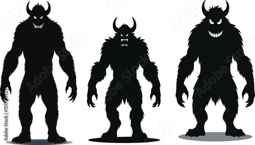 silhouette of monsters group isolate into transparent background 