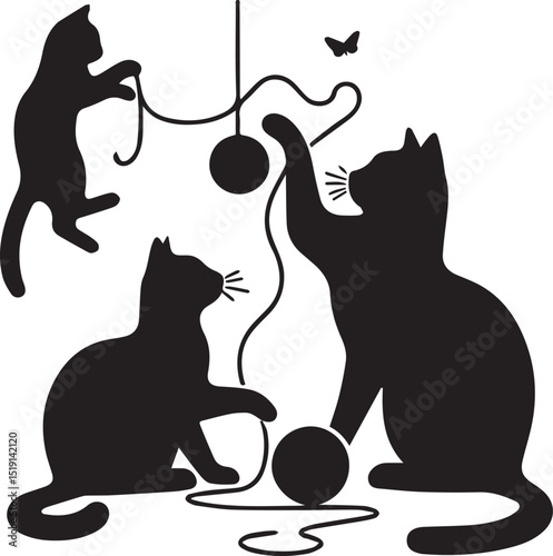 Black and white cat silhouettes with tribal animal designs