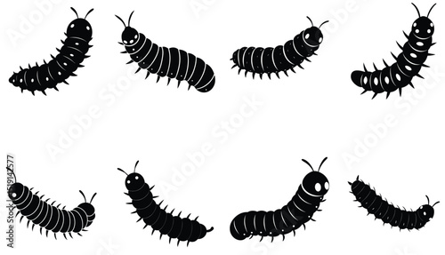 A set of black silhouettes of fish, along with isolated black animal and insect vectors like centipedes, worms, and caterpillars, illustrates the diversity of nature