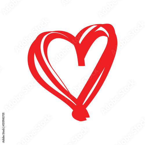 A heart shape drawn with striking red brush strokes, embodying an abstract, modern love symbol