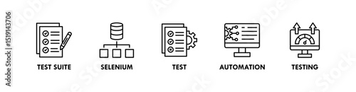 Automation Testing banner web icon illustration concept with icon of test suite, selenium, test, automation, and testing