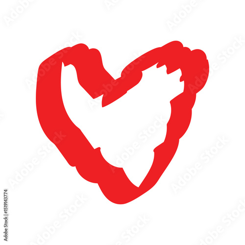 A bold red heart outlined with smooth, sweeping brush strokes